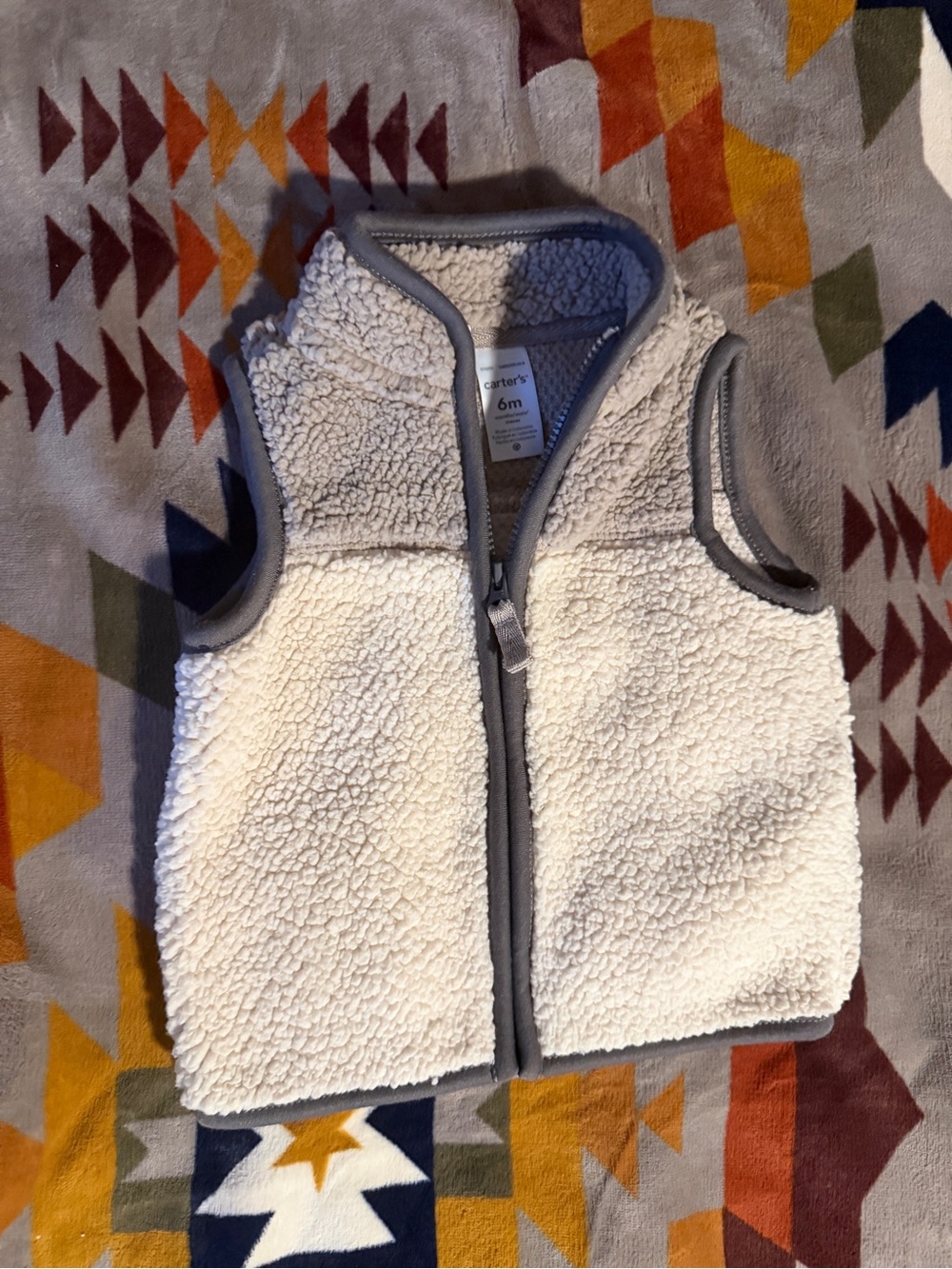 Carter's Cream Sherpa Vest with Gray Trim